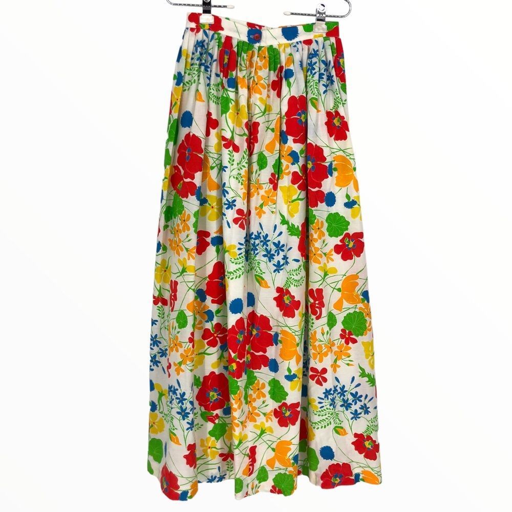 70’s Vintage Adelaar Bold Multicolor Floral Full Maxi Skirt - Picture 8 of 11